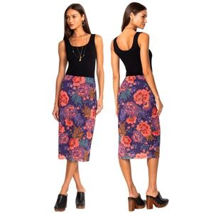 Johnny Was Jade NWT Mesh Midi Skirt Ettas Garden Floral Navy XXLarge